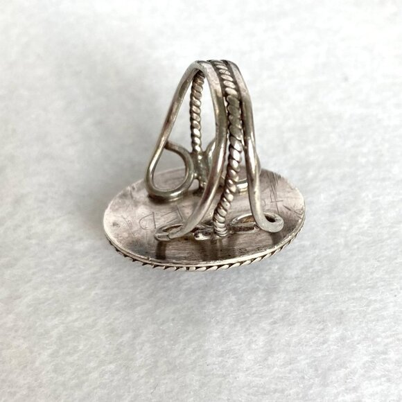 VTG Sterling Silver 925 Signed ED Oval Polychrome Jasper Split Shank Ring Sz 8 - Picture 7 of 16